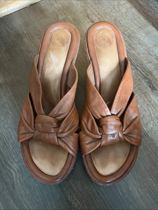 Nurture Shoes - Nurture SZ 8.5 Women’s Tan Knotted Leather Slide Sandals Leather upper